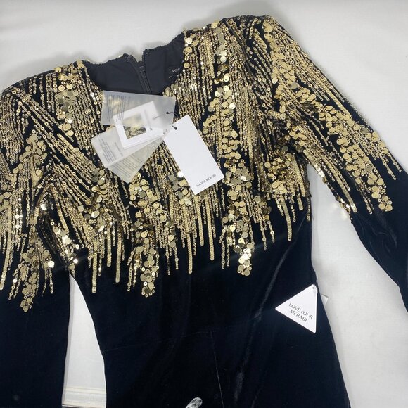 Nadine Merabi Katarina Black Gold Sequin Jumpsuit S/M NWT $545 - Picture 10 of 13
